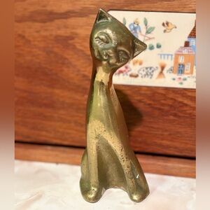 BRASS Solid Long Neck Feline Cat Home Decor Figurine 5.5" Tall